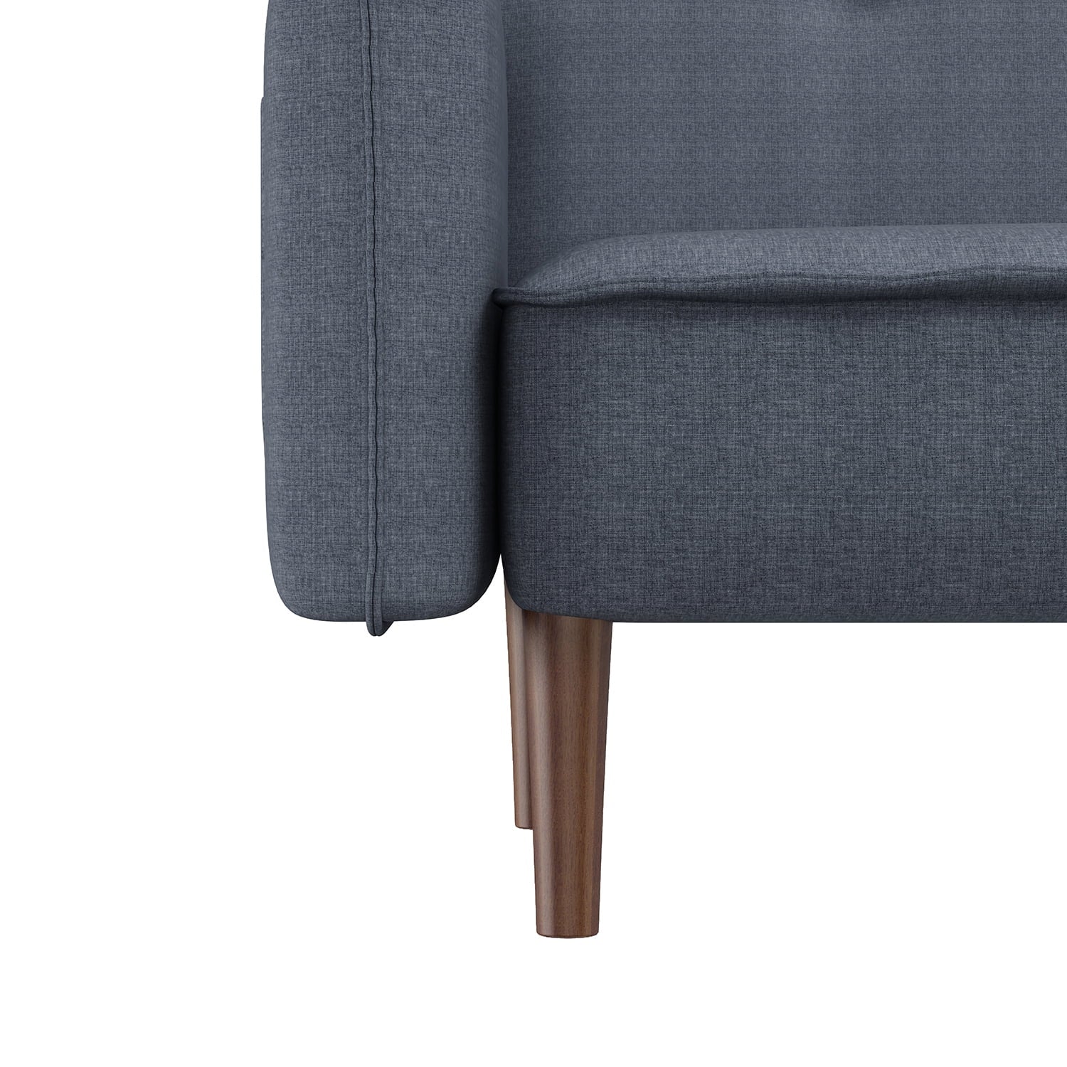 Modern Grey Fabric Futon Sofa Bed with Solid Wood Legs, Convertible Sleeper Sofa with Accent Pillows