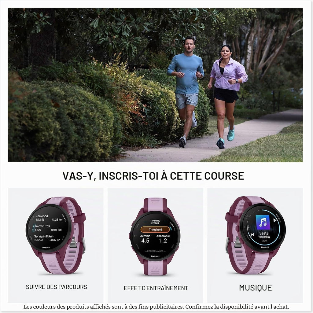 Garmin Forerunner 165 Music GPS 43 mm Montre connectée de course légère, écran tactile AMOLED, entraînement avancé & Insights, caractéristiques de sécurité et de suivi, jusqu'à 11 jours d'autonomie de