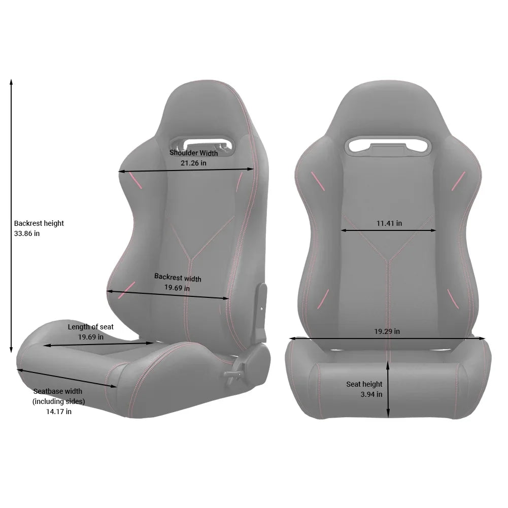 2PC Universal Bucket Racing Seats Red Stitch Red PVC Leather Reclinable Carbon Look Leather Back With Adjustor Slider (Not Including Seat Bracket )