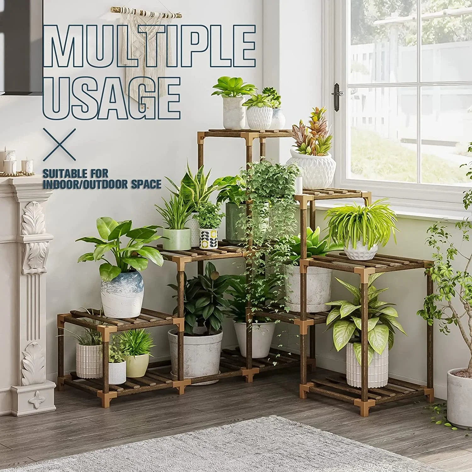 Corner Plant Stand Indoor Wood Outdoor Plant Shelf for Multiple Plants Ladder Plant Holder Table Plant Pot Stand for Window Garden Balcony Living Room