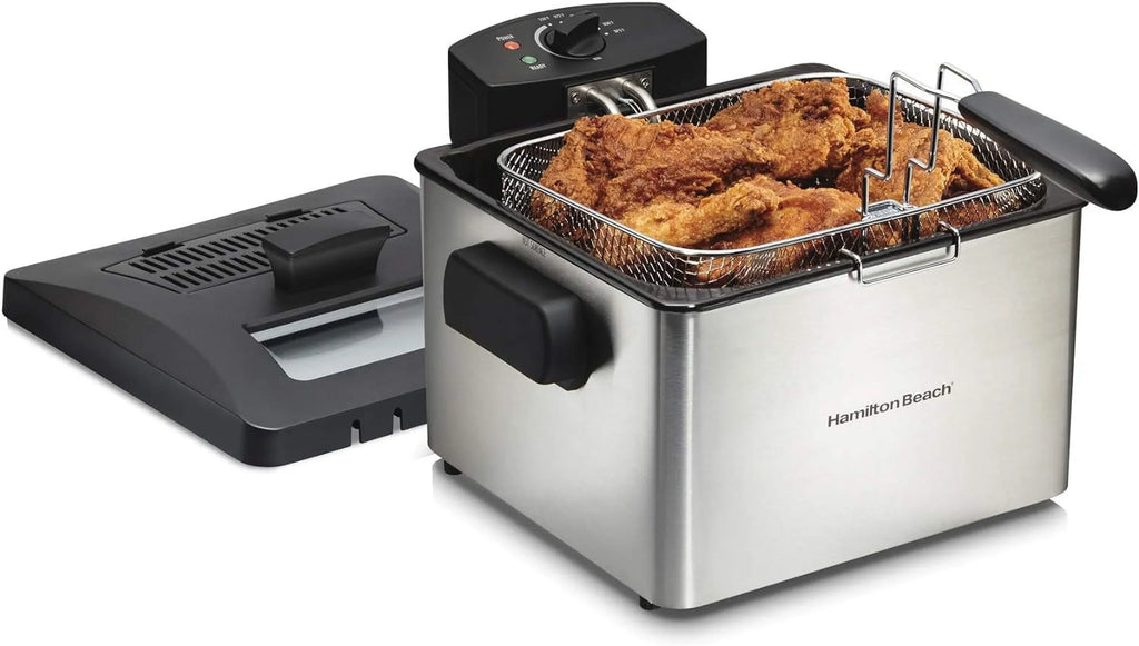 35042 Professional Style Electric Deep Fryer, XL Frying Basket, Lid with View Window, 1800 Watts, 21 Cups / 5 Liters Oil Capacity, Stainless Steel