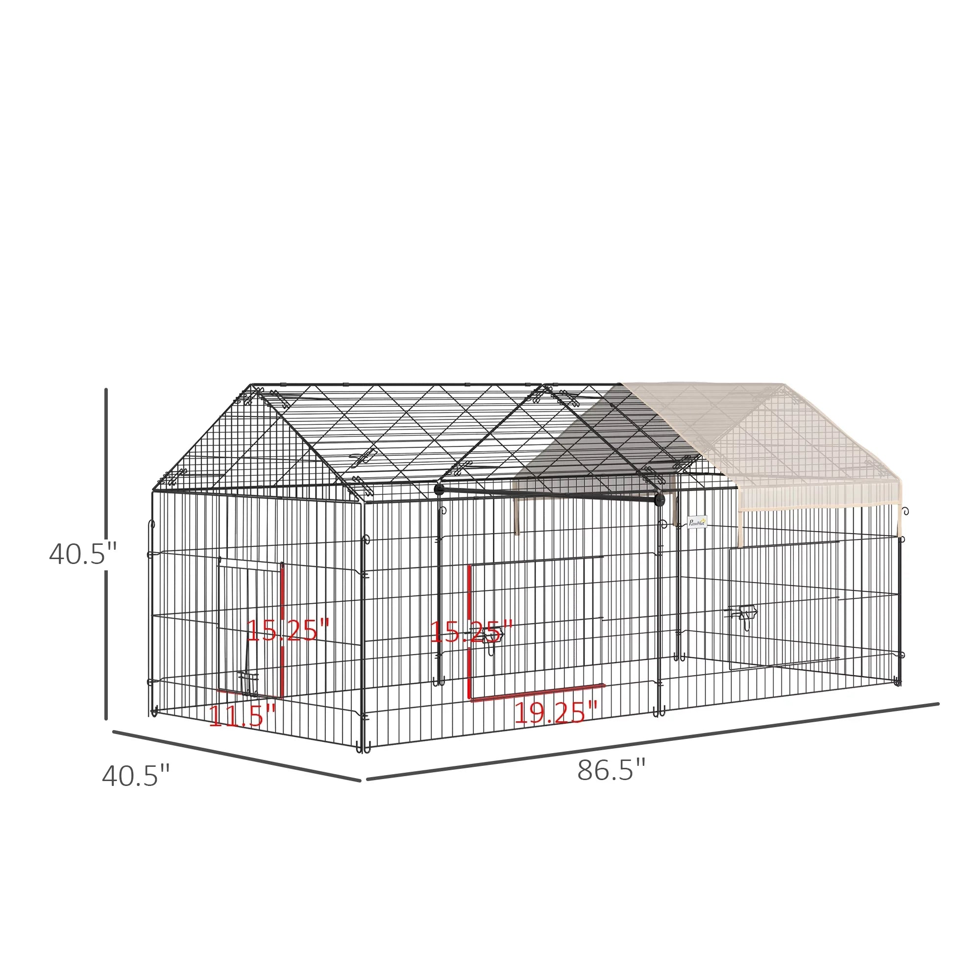 PawHut Catio Metal Chicken Coop, 86.5" x 40.5" Portable Small Animal Playpen for Rabbit, Outdoor Dog Kennel with Water-resistant Cover, Beige
