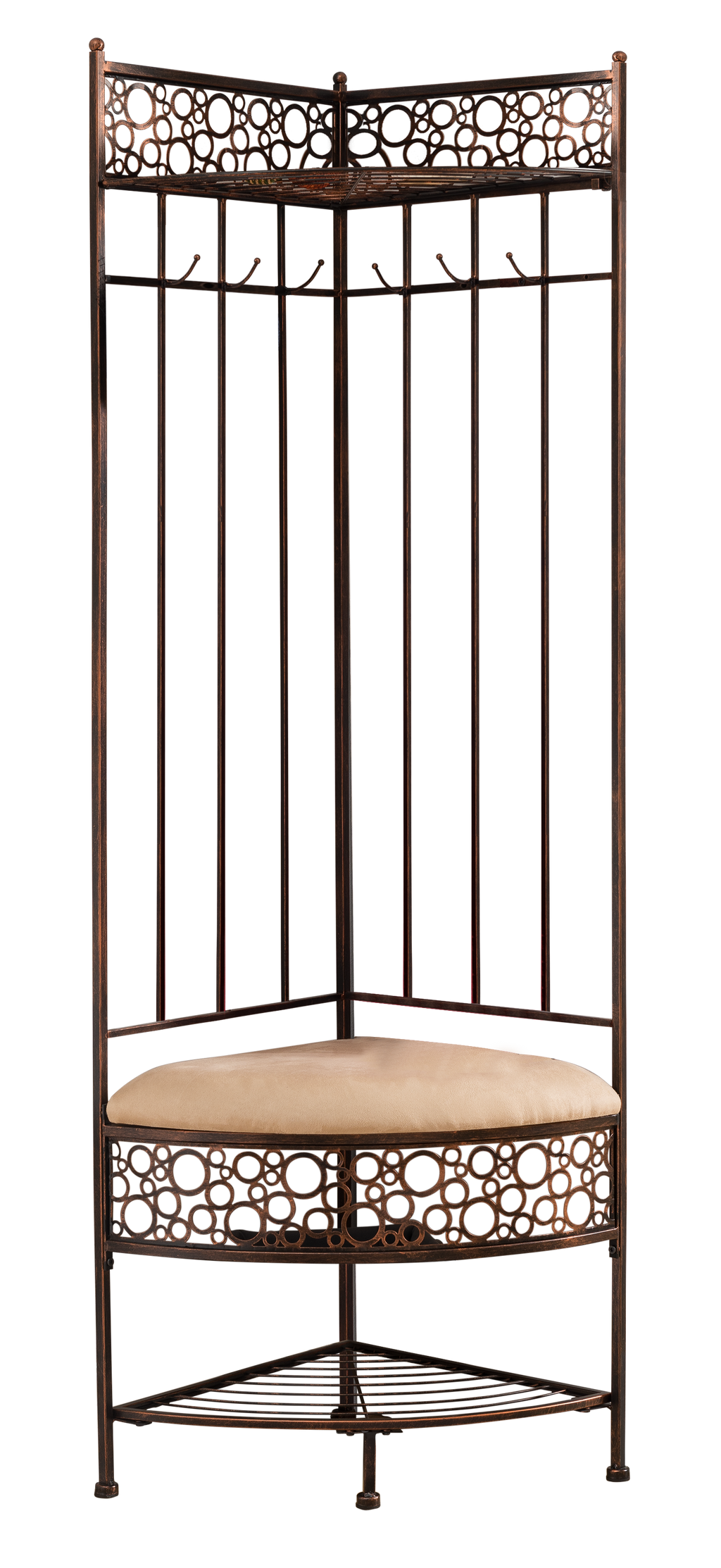 Crespin Corner Hallway Storage Bench Hall Tree, Brushed Copper Metal