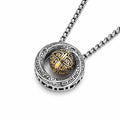 Two-Tone Chinese Retro Rotatable Round Bead Circle Pendant Necklace For Men, Copper Plated Silver Ancient Hui Pattern Vintage Ethnic Punk Jewelry Gift