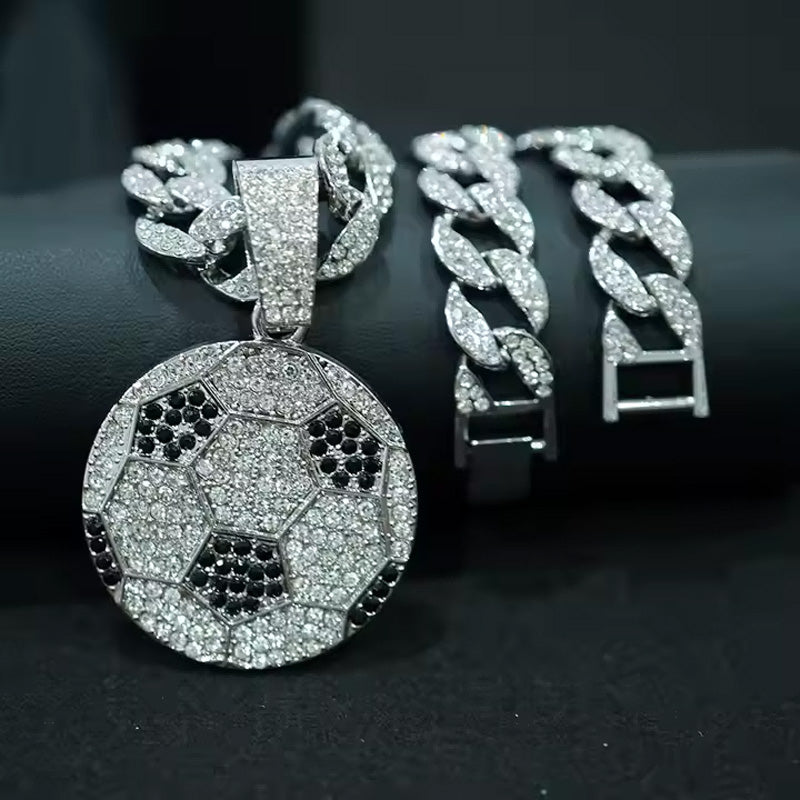 13mm Width Football Pendant Necklace,Cuban Link Chain With Bling Football Charm, Hip Hop Jewelry For Men & Women, Perfect For Sports Fans & Rapper Style