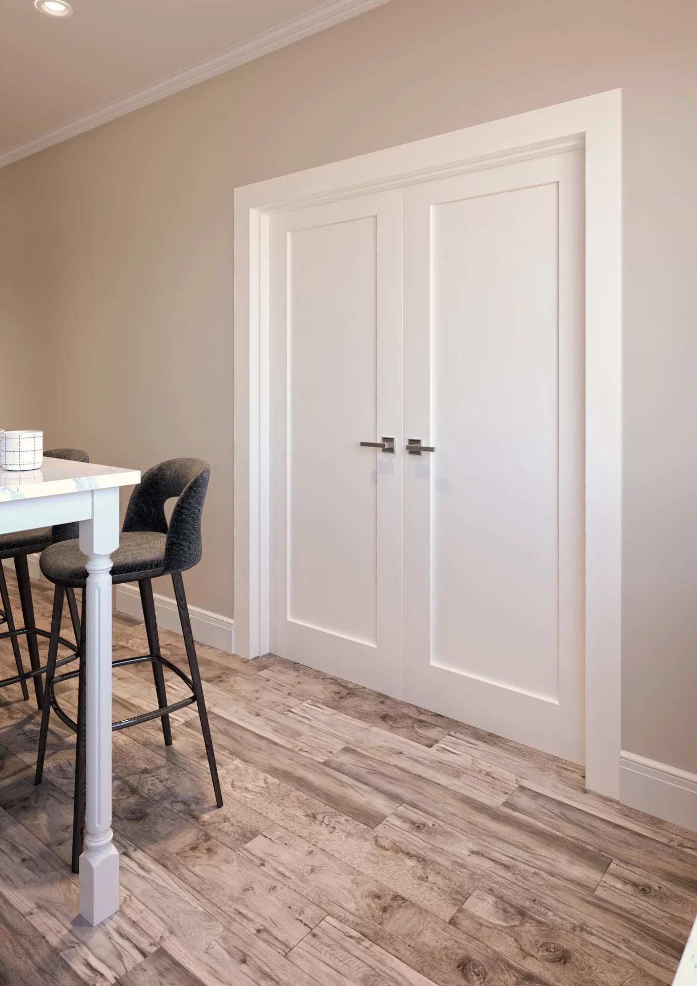 60 in. x 80 in. Bi-Parting Solid Core White Primed Composite Double Prehung French Door with Catch Ball Bronze Hinges