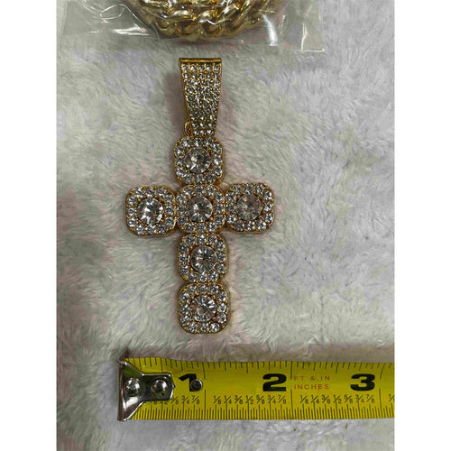 13mm Width Football Pendant Necklace,Full Diamond Cross Pendant Necklace, 3D Diamond Gold Zinc Alloy Stainless Steel Religious Zircon