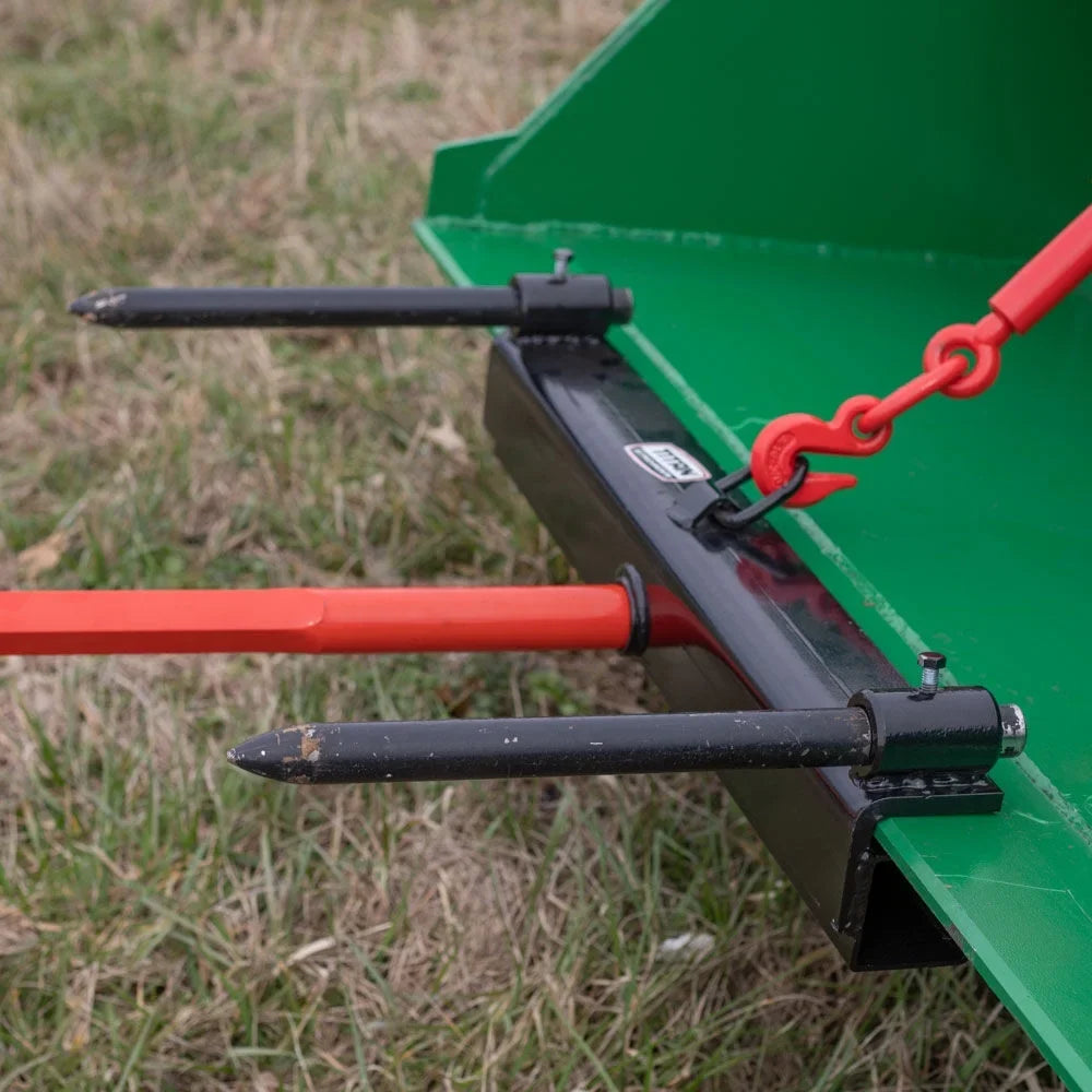 Titan Attachments 43" Hay Bale Spear Attachment with Stabilizer Spears, Universal HD Front Skid Steer Tractor Loader Bucket Attachment, 3000 LB Capacity