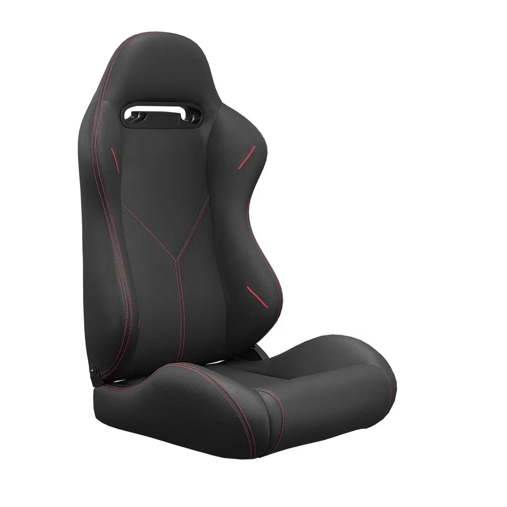 2PC Universal Bucket Racing Seats Red Stitch Red PVC Leather Reclinable Carbon Look Leather Back With Adjustor Slider (Not Including Seat Bracket )