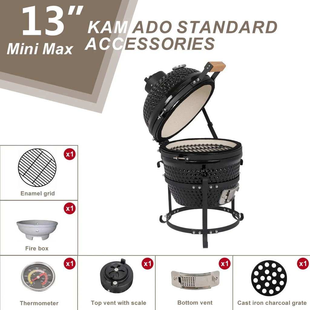 SalonMore 13in Round Ceramic Charcoal Grill Black