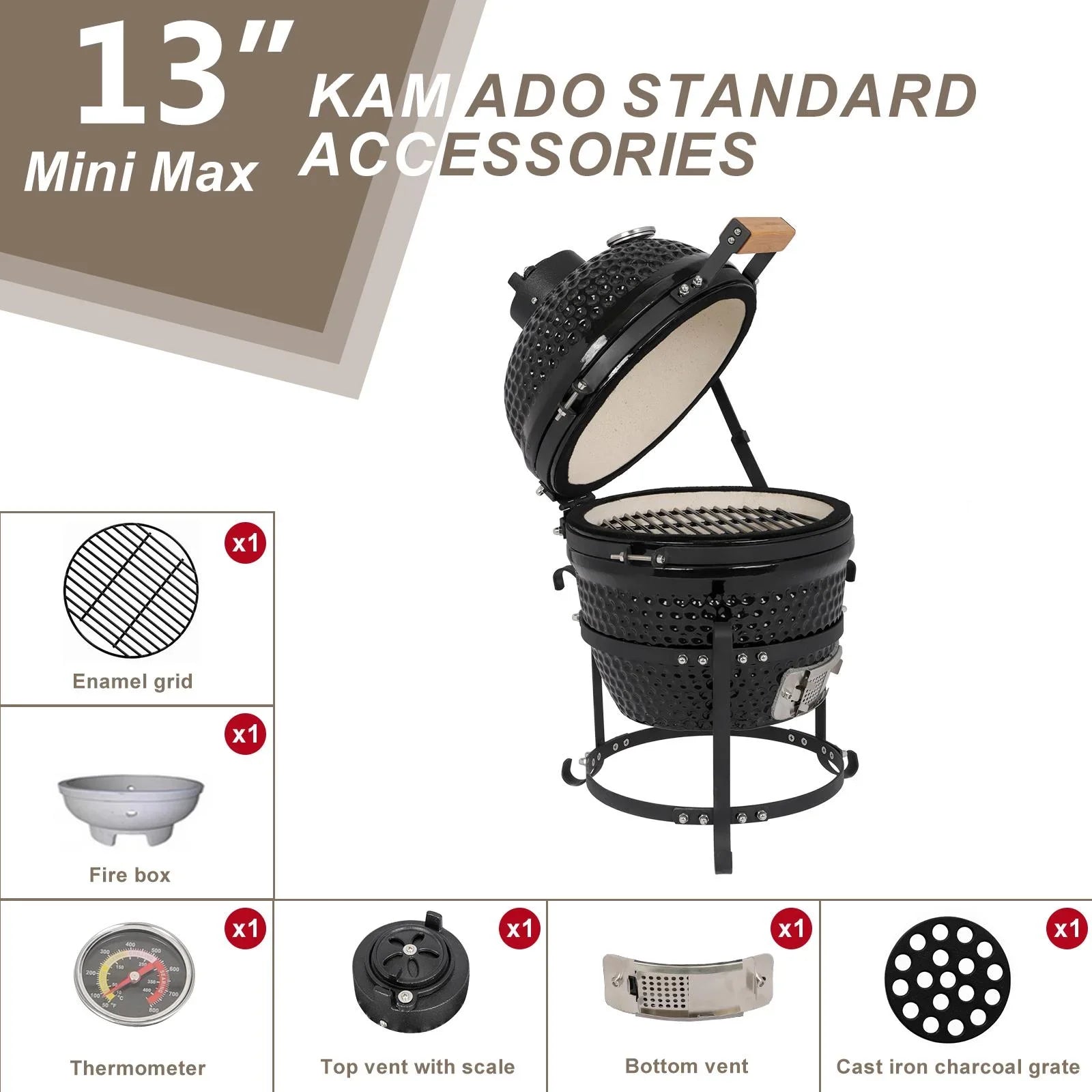 SalonMore 13in Round Ceramic Charcoal Grill Black