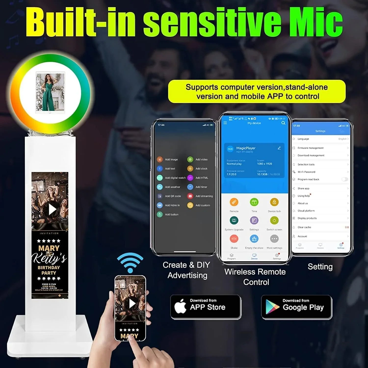 Portable iPad Photo Booth,Selfie photobooth Machine and Sharing Station for 10.2" 10.9" 11" 12.9" iPad,LCD Screen,RGB Ring Light,Remote Control, Adjustable Stan with Flight Case for Parties,Exhibition