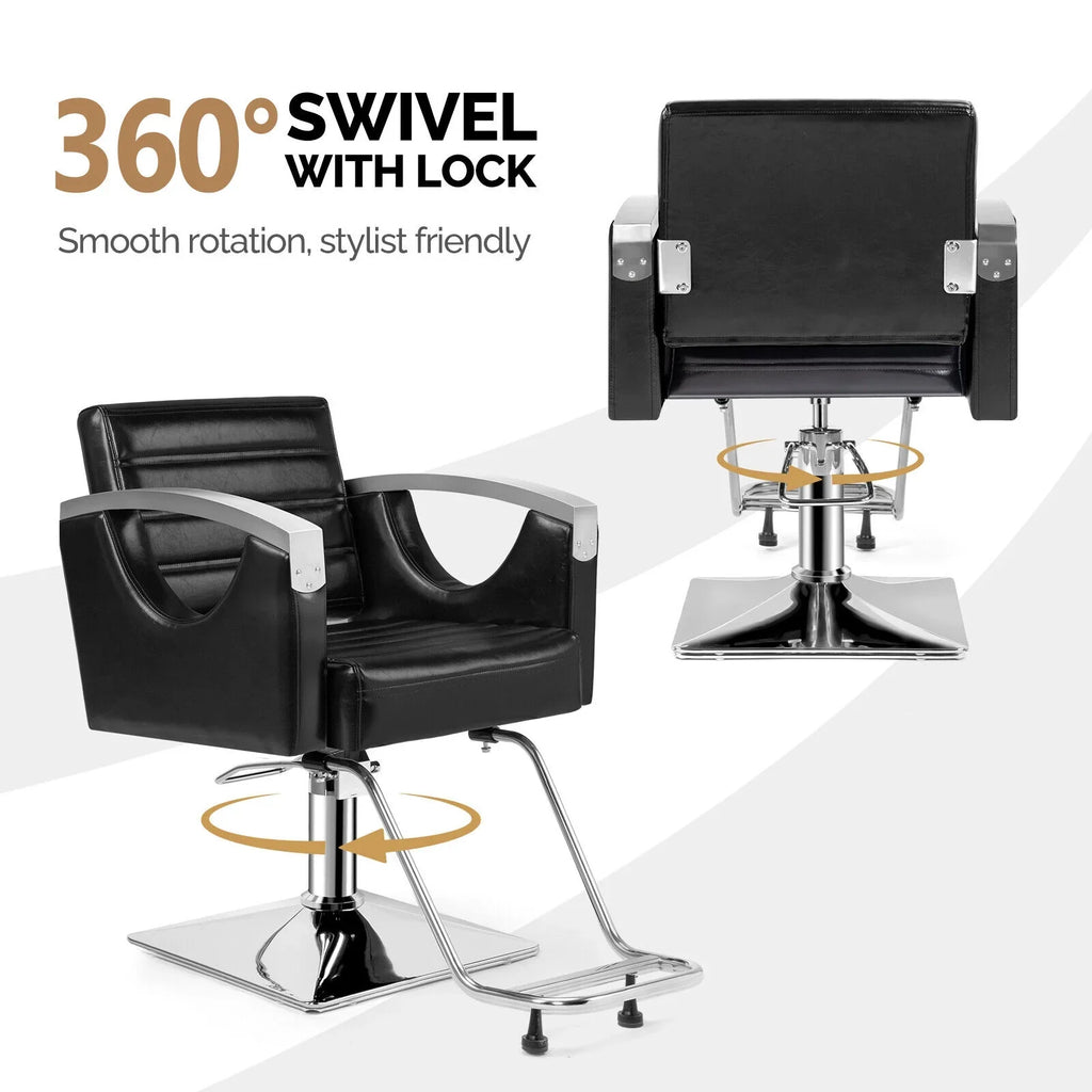 OmySalon Barber Chair Heavy Duty with Stainless Steel Armrest, Black Salon Chair for Hair Stylist, Styling Hairdressing Chair Barbershop Beauty Spa Makeup Equipment