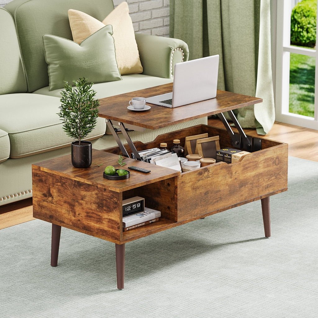DeeHome Sweetcrispy Lift Top Coffee Storage Wood Tables with Hidden Compartment Small Dining Desk for Home Living Room Office