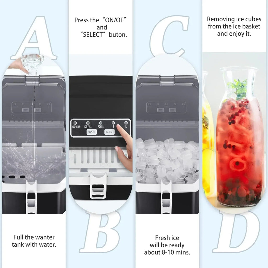 Countertop Ice Maker,Portable Ice Machine with Carry Handle,Self-Cleaning,Basket and Scoop,9 Cubes in 6 Mins,26.5lbs/24Hrs,2 Sizes of Bullet Ice,for Home,Kitchen,Party,Black,Green