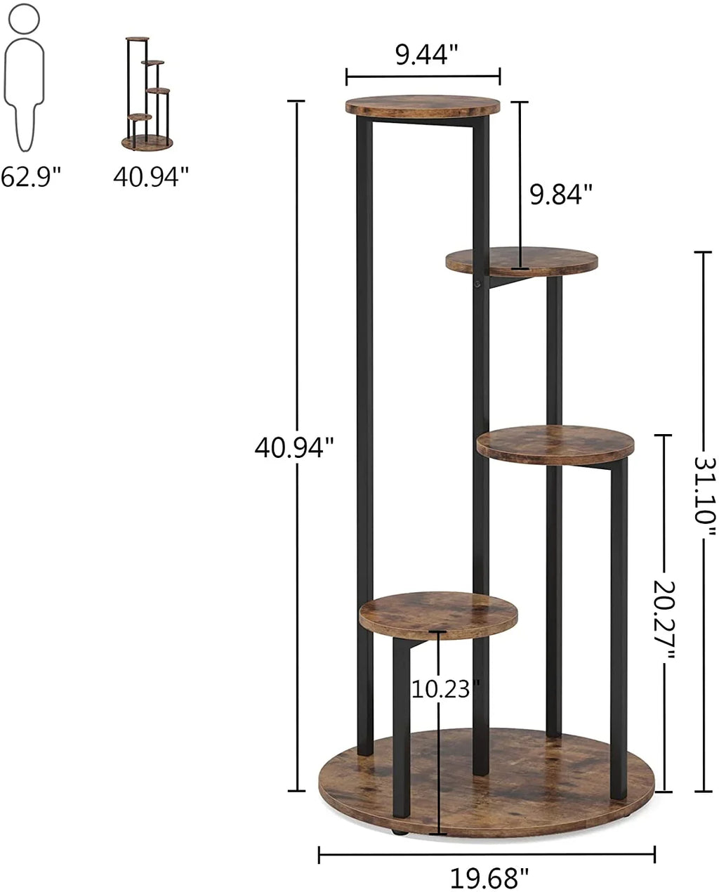 Tribesigns Rustic Brown 4-Tier Corner Plant Stand: Wooden & Metal Pot Holder