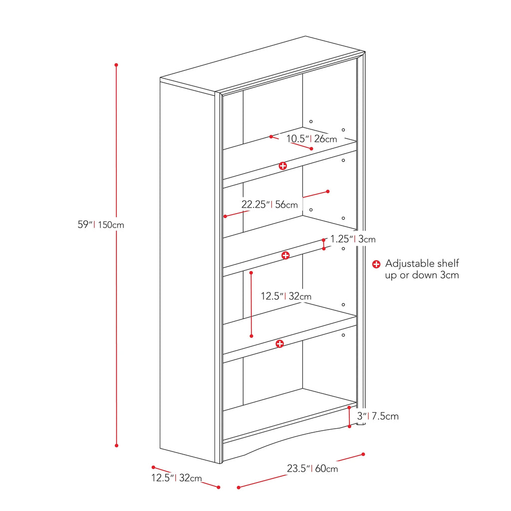 CorLiving Quadra Brown Engineered Wood Tall Adjustable 4 Shelf Vertical Bookcase