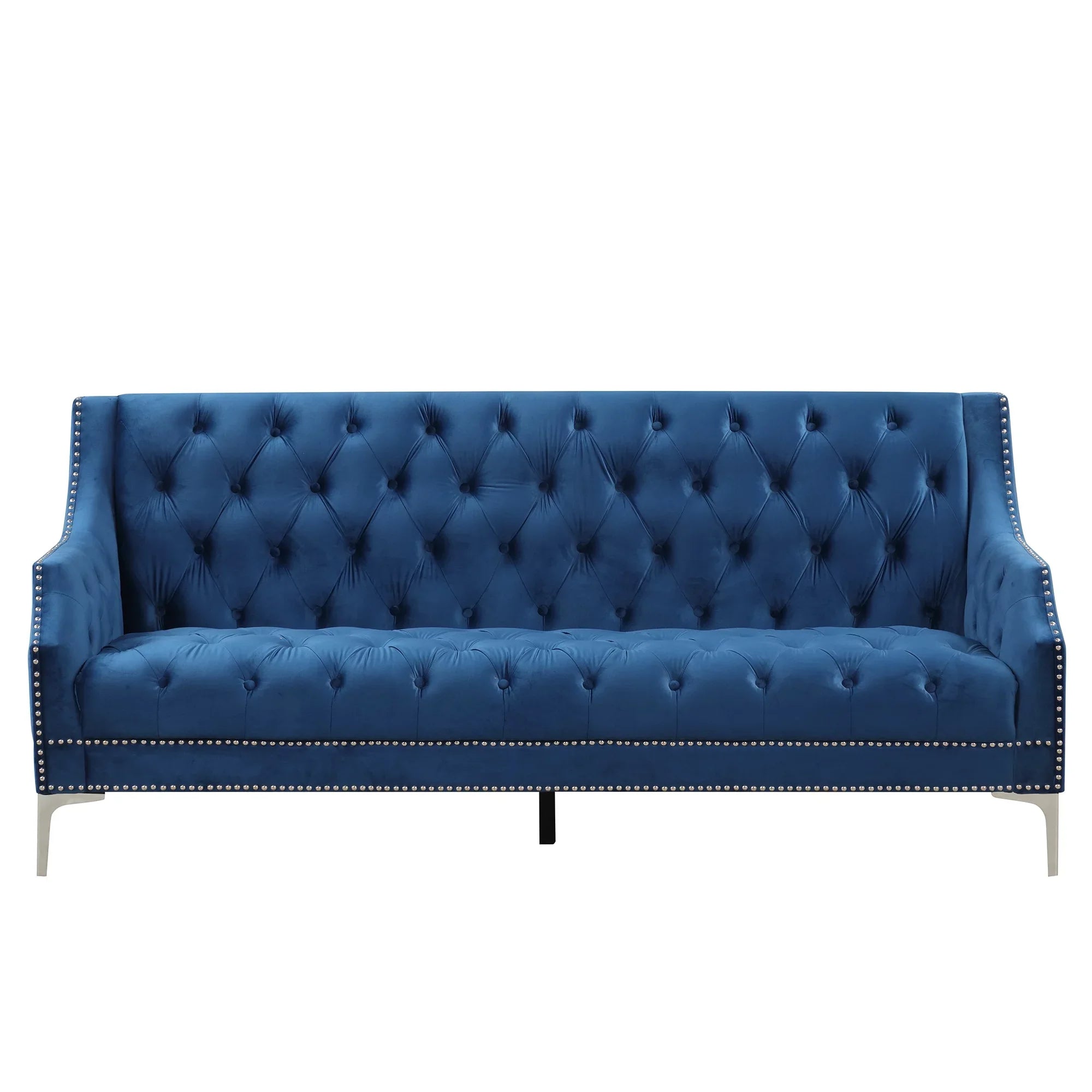 78" Modern Sofa Dutch Plush Upholstered Sofa with Metal Legs, Button Tufted Back Blue