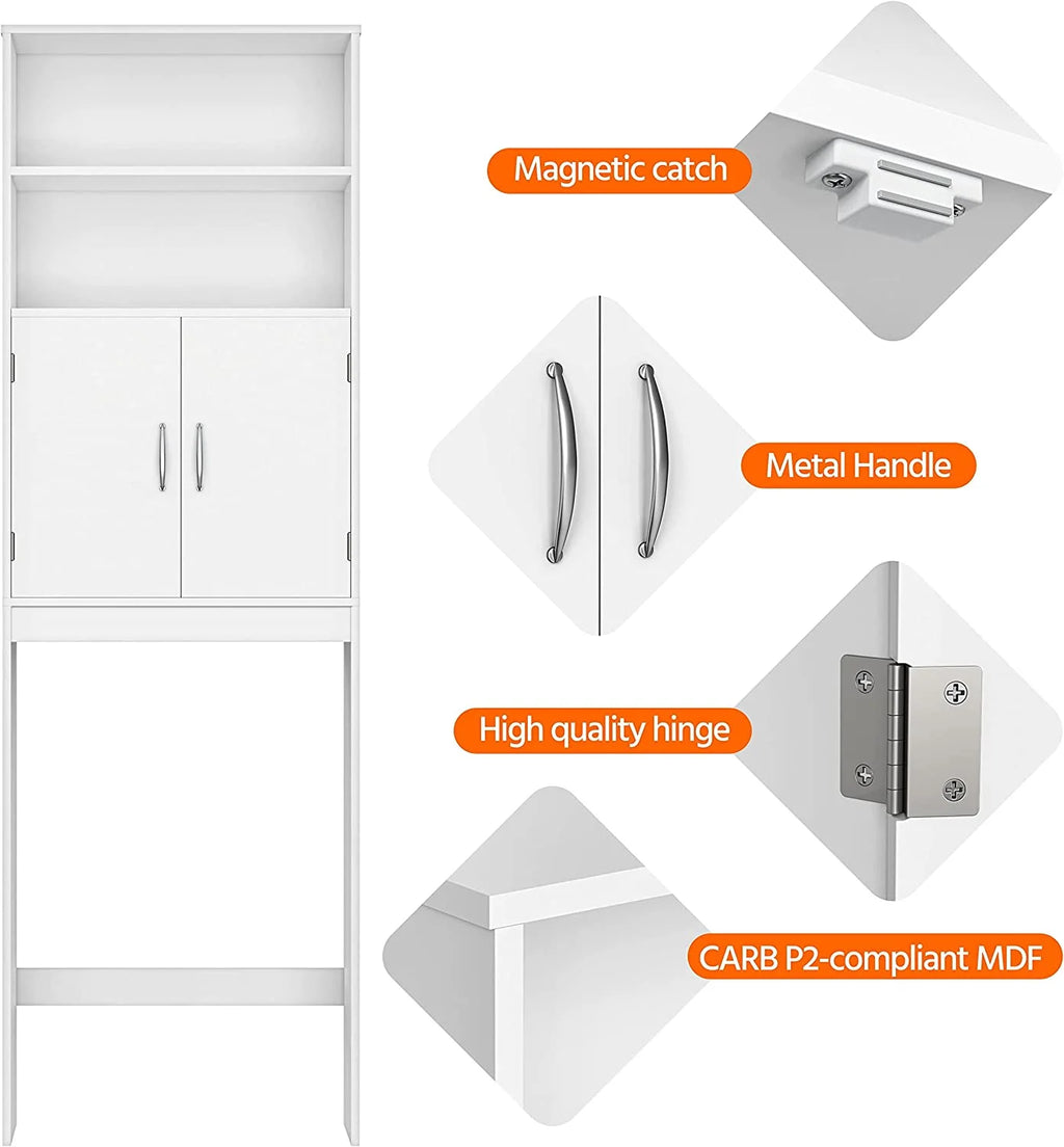 Over The Toilet Storage, Taller Bathroom Organizer Space-Saving Storage Cabinet with Adjustable Shelves and Double Doors, 77 in H, Espresso