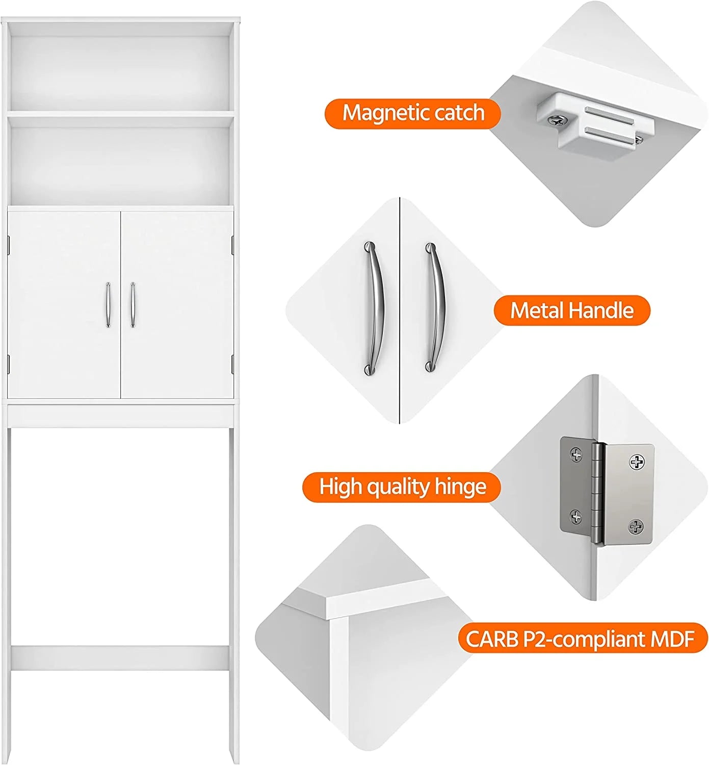 Over The Toilet Storage, Taller Bathroom Organizer Space-Saving Storage Cabinet with Adjustable Shelves and Double Doors, 77 in H, Espresso