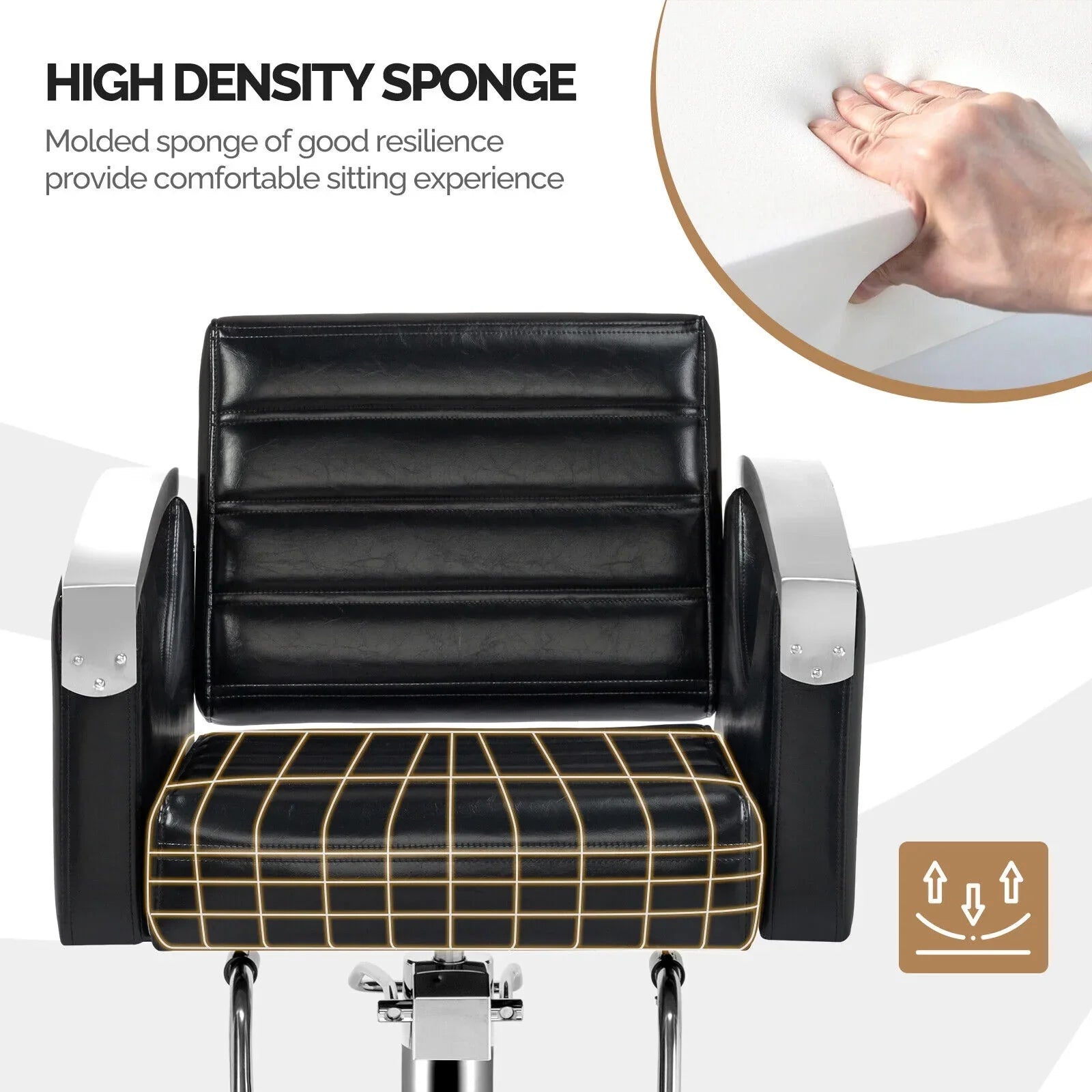 OmySalon Barber Chair Heavy Duty with Stainless Steel Armrest, Black Salon Chair for Hair Stylist, Styling Hairdressing Chair Barbershop Beauty Spa Makeup Equipment