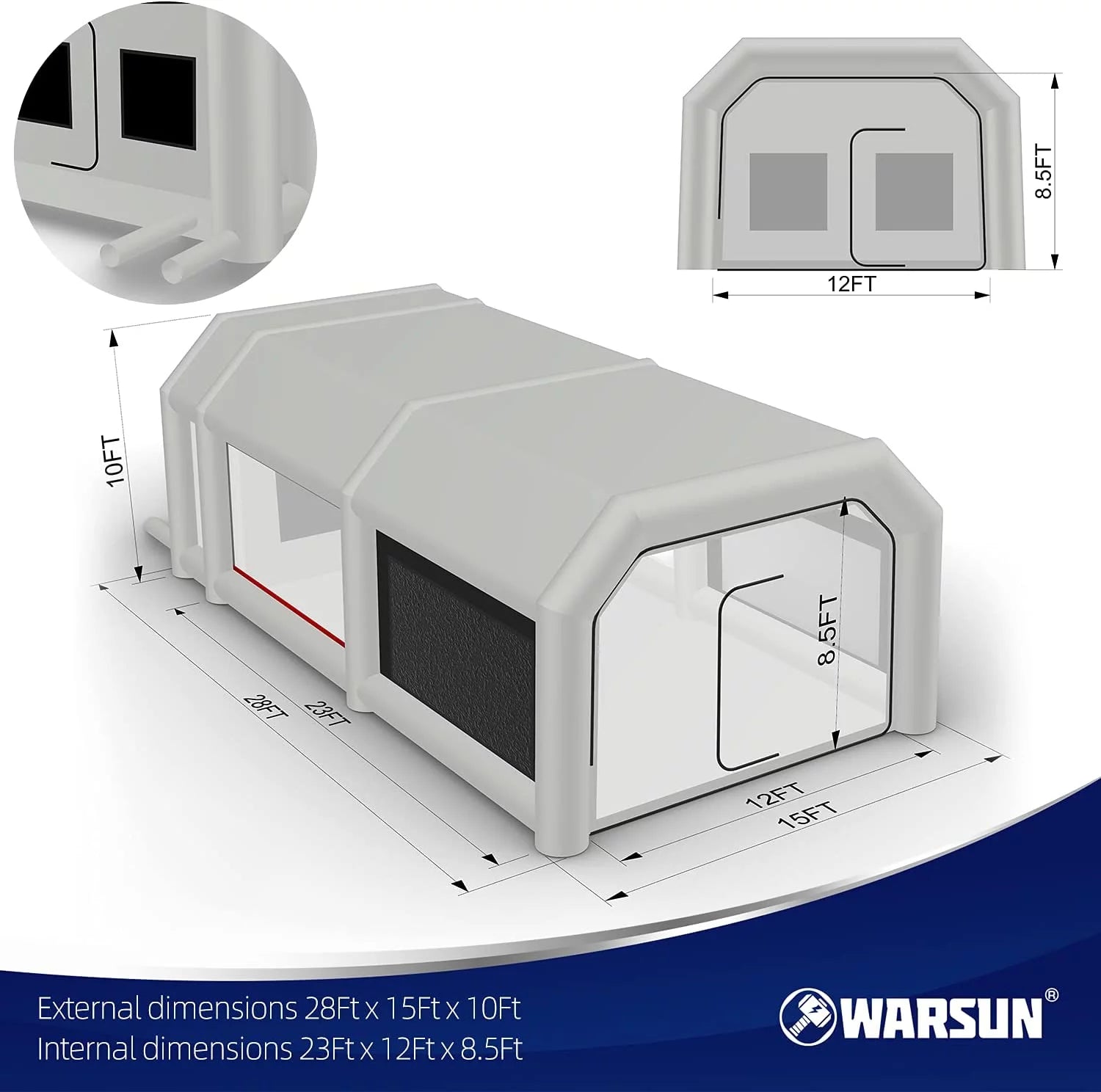 28X15X10Ft Inflatable Paint Booth Larger Inflatable Spray Booth with Air Filter System Portable Car Painting Tent Upgraded with 950W+750W Blowers
