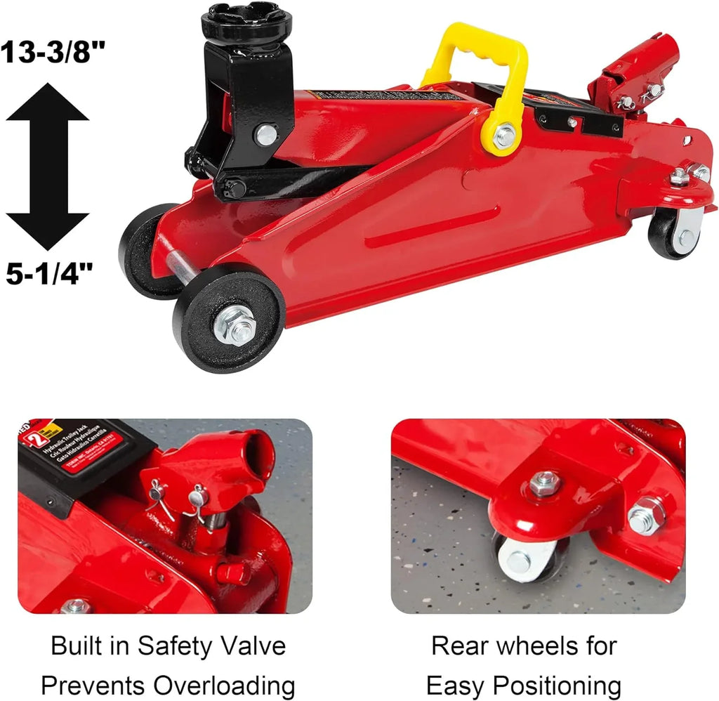 BIG RED 2 Ton Hydraulic Floor Jack with 2 Jack Stands and Rolling Garage Creeper Combo,Red, W8200