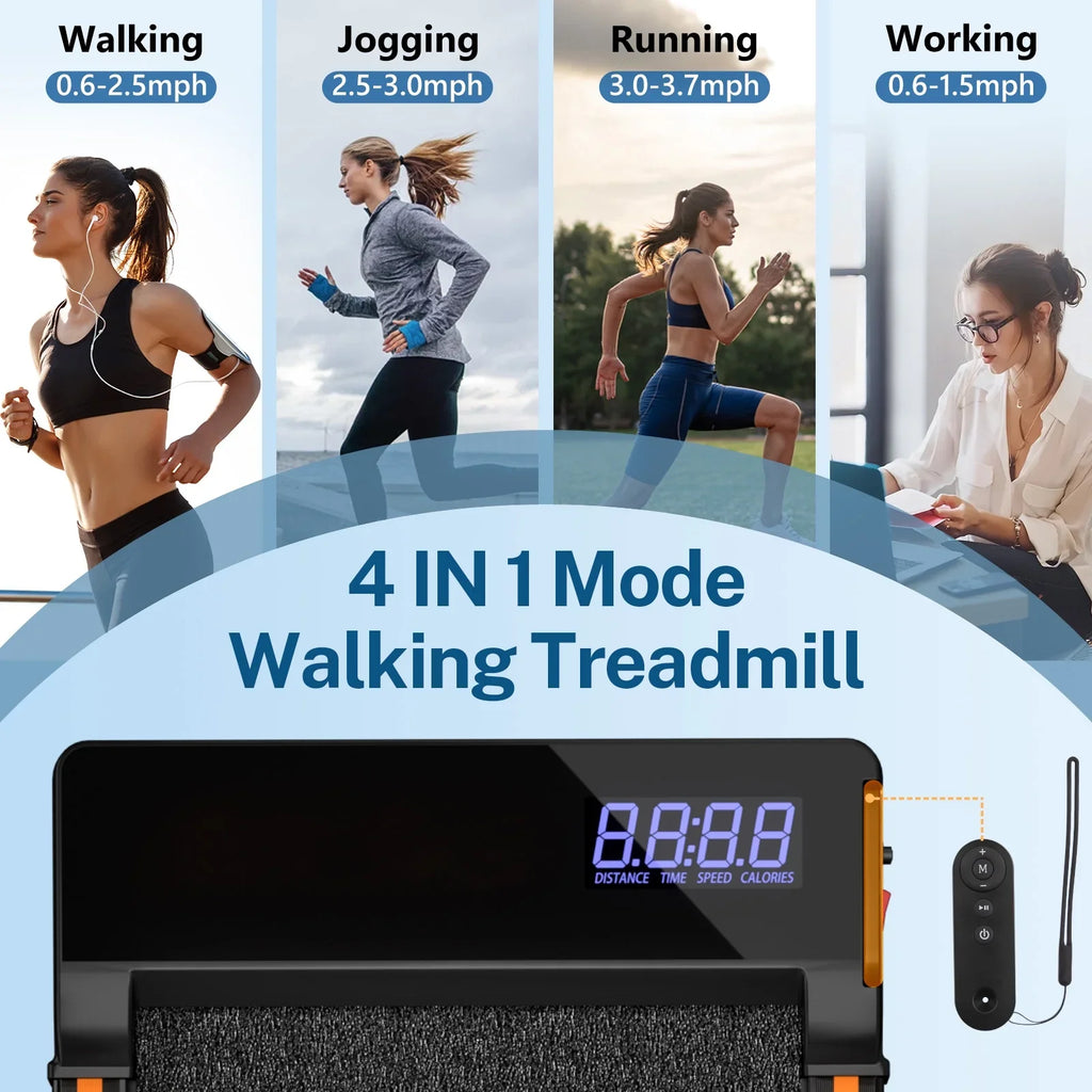 CoolHut Under Desk Treadmill with Incline, 4 in 1 Walking Pad Portable Treadmill for Walking, Running, 2.5HP Low-Noise Motor, LED Display, and Remote Control, Black, 265lbs