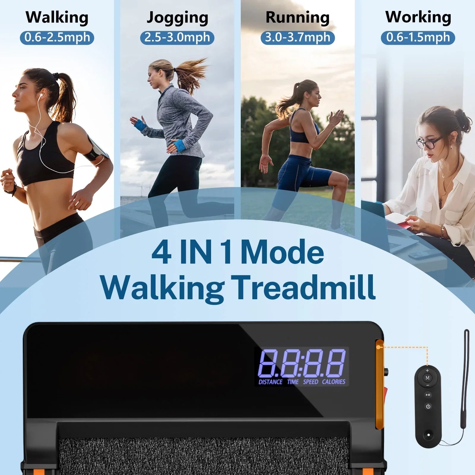 CoolHut Under Desk Treadmill with Incline, 4 in 1 Walking Pad Portable Treadmill for Walking, Running, 2.5HP Low-Noise Motor, LED Display, and Remote Control, Black, 265lbs