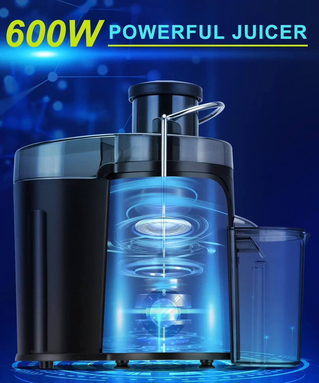 Juicer Machine, 600W Juicer with 3.5” Wide Chute for Whole Fruits and Veg, Juice Extractor with 3 Speeds, BPA Free, Easy to Clean, Compact Centrifugal Juicer Anti-drip (grey)