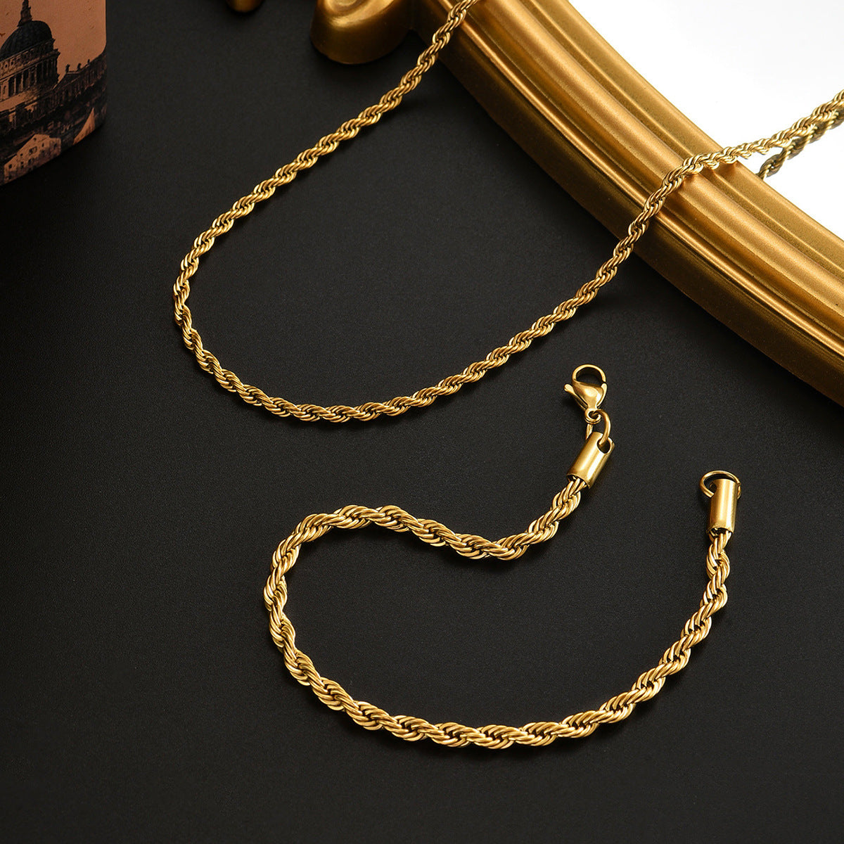 Twisted Chain Men's Stainless Steel Plated Bracelet Necklace
