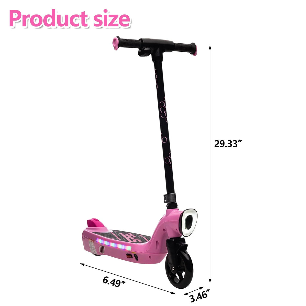 iRerts Kids Electric Scooter for 6-14 Year Old, Portable Kids Scooter for Boys Girls, 12V 45W Kids Electric Scooter with Front Big Light, Rear Brake, Colorful Deck Light, Pink