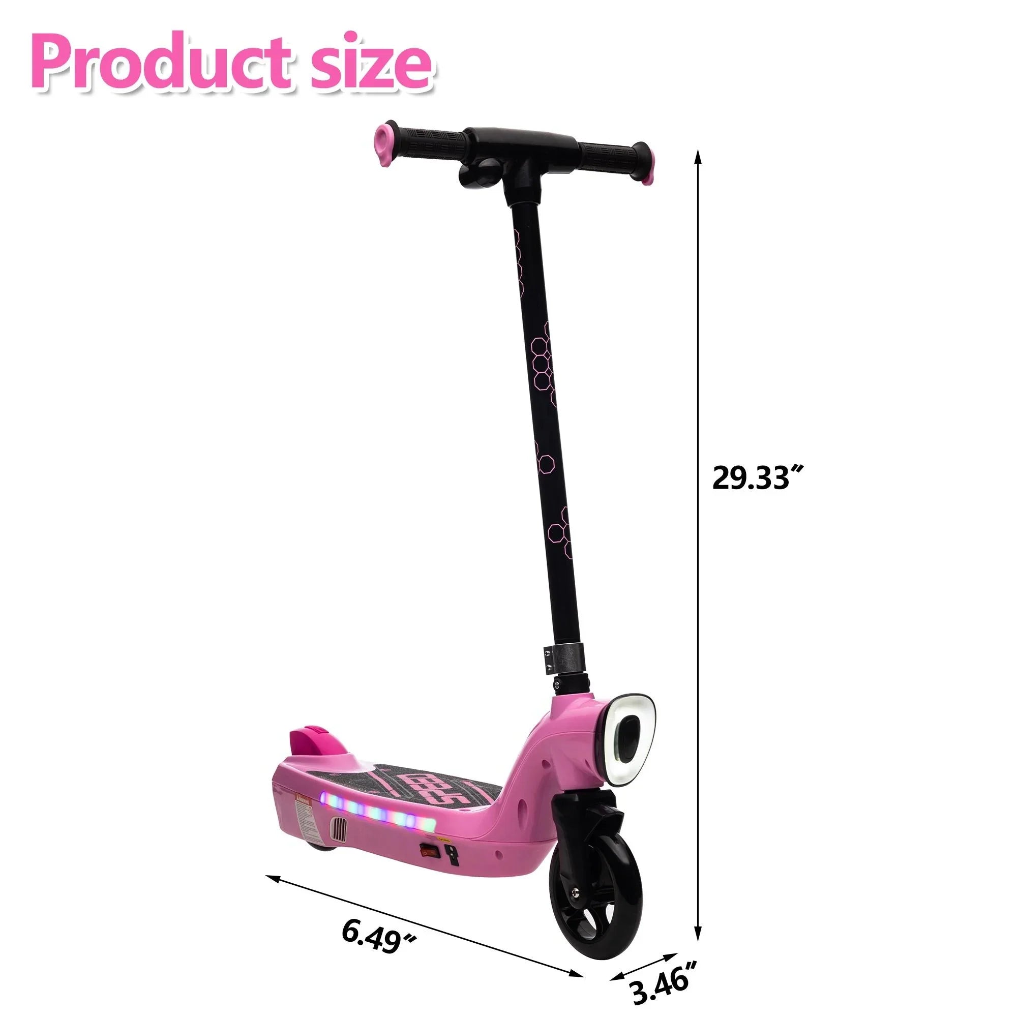 iRerts Kids Electric Scooter for 6-14 Year Old, Portable Kids Scooter for Boys Girls, 12V 45W Kids Electric Scooter with Front Big Light, Rear Brake, Colorful Deck Light, Pink
