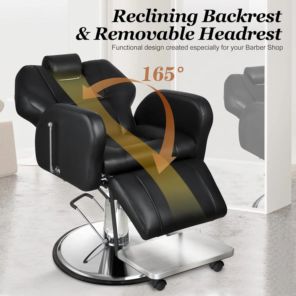 Baasha Barber Chair, Reclining Salon Chair for Hair Stylist, All-Purpose Hair Chair with Heavy-Duty Steel Frame, Shampoo Chair Stylist Chair Tattoo Chair, Beauty Salon Equipment - Black
