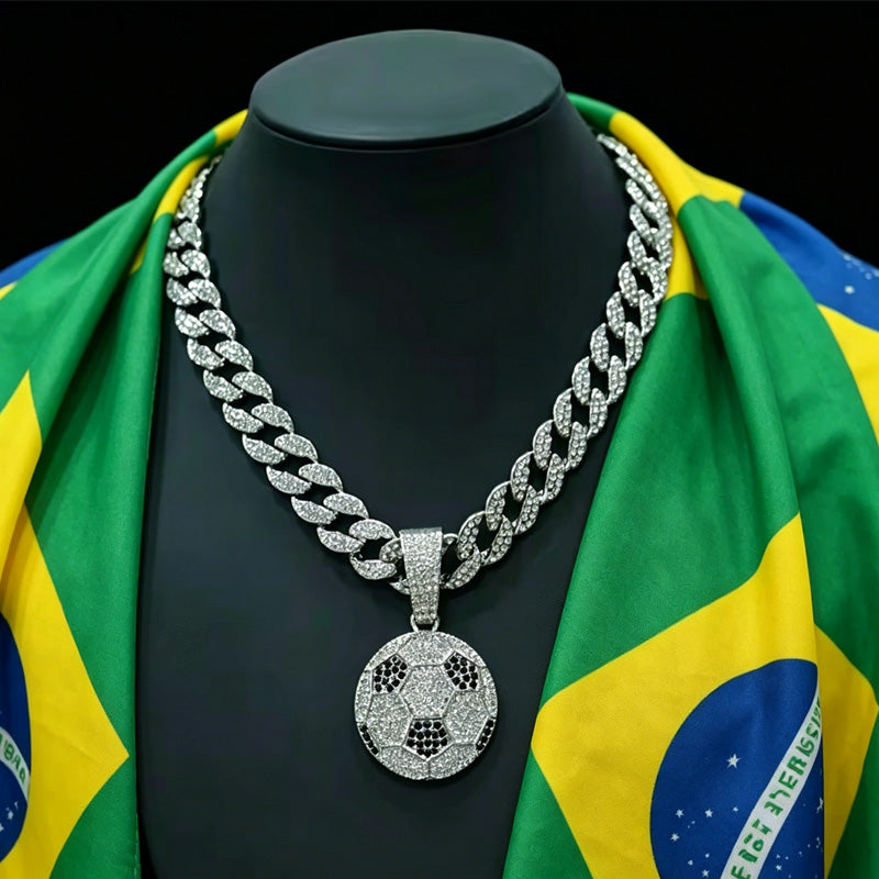 13mm Width Football Pendant Necklace,Cuban Link Chain With Bling Football Charm, Hip Hop Jewelry For Men & Women, Perfect For Sports Fans & Rapper Style