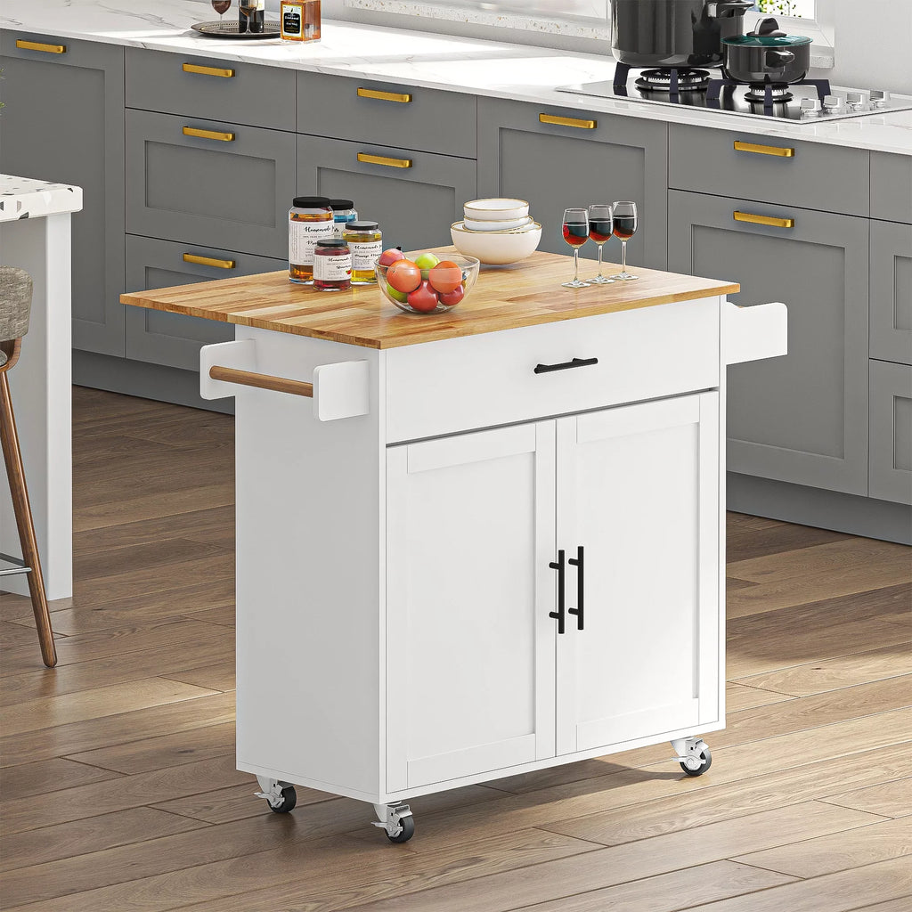 SogesHome Kitchen Island with Hidden Cabinets, Sliding Drawers,and Adjustable Shelves