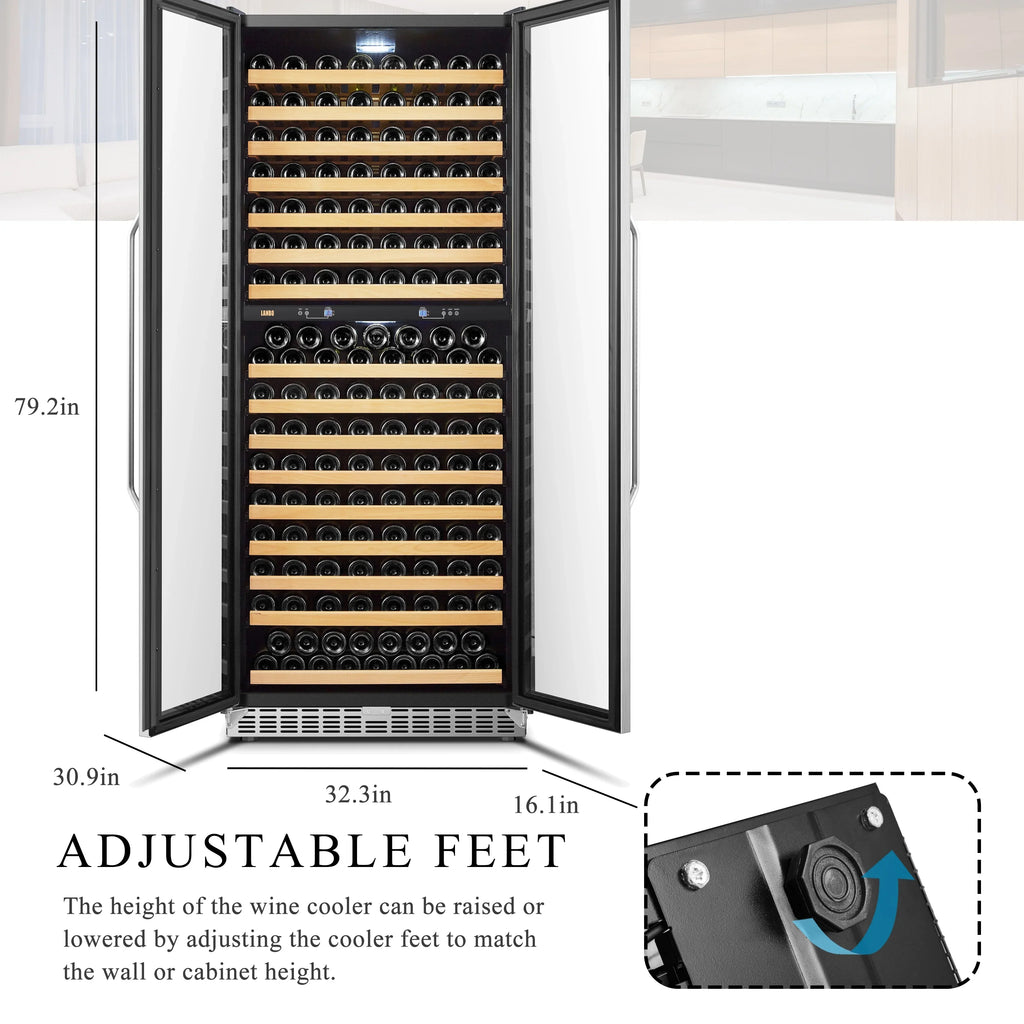 Lanbo 32 inch 287 Bottle Dual Zone Compressor Freestanding Wine Refrigerator