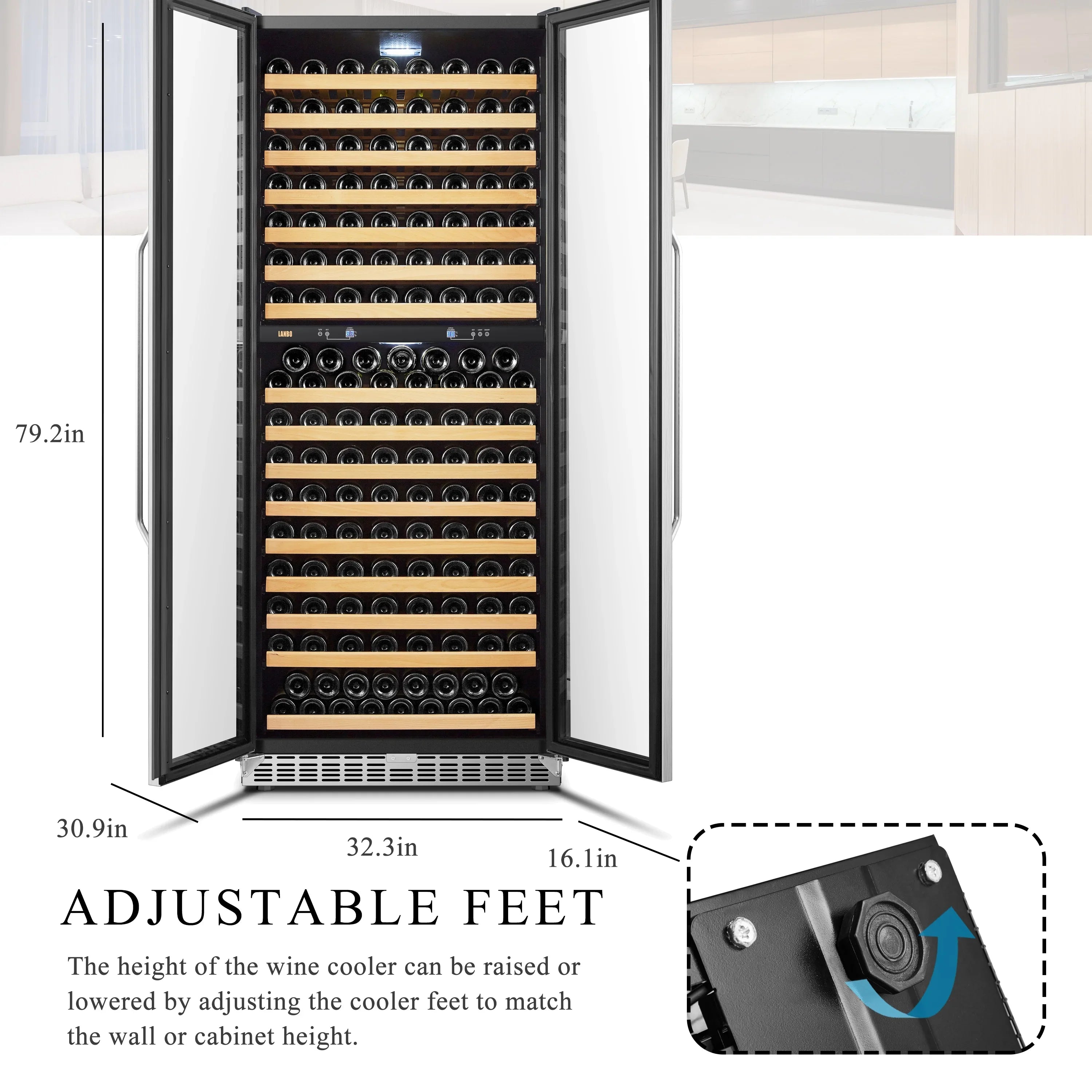 Lanbo 32 inch 287 Bottle Dual Zone Compressor Freestanding Wine Refrigerator