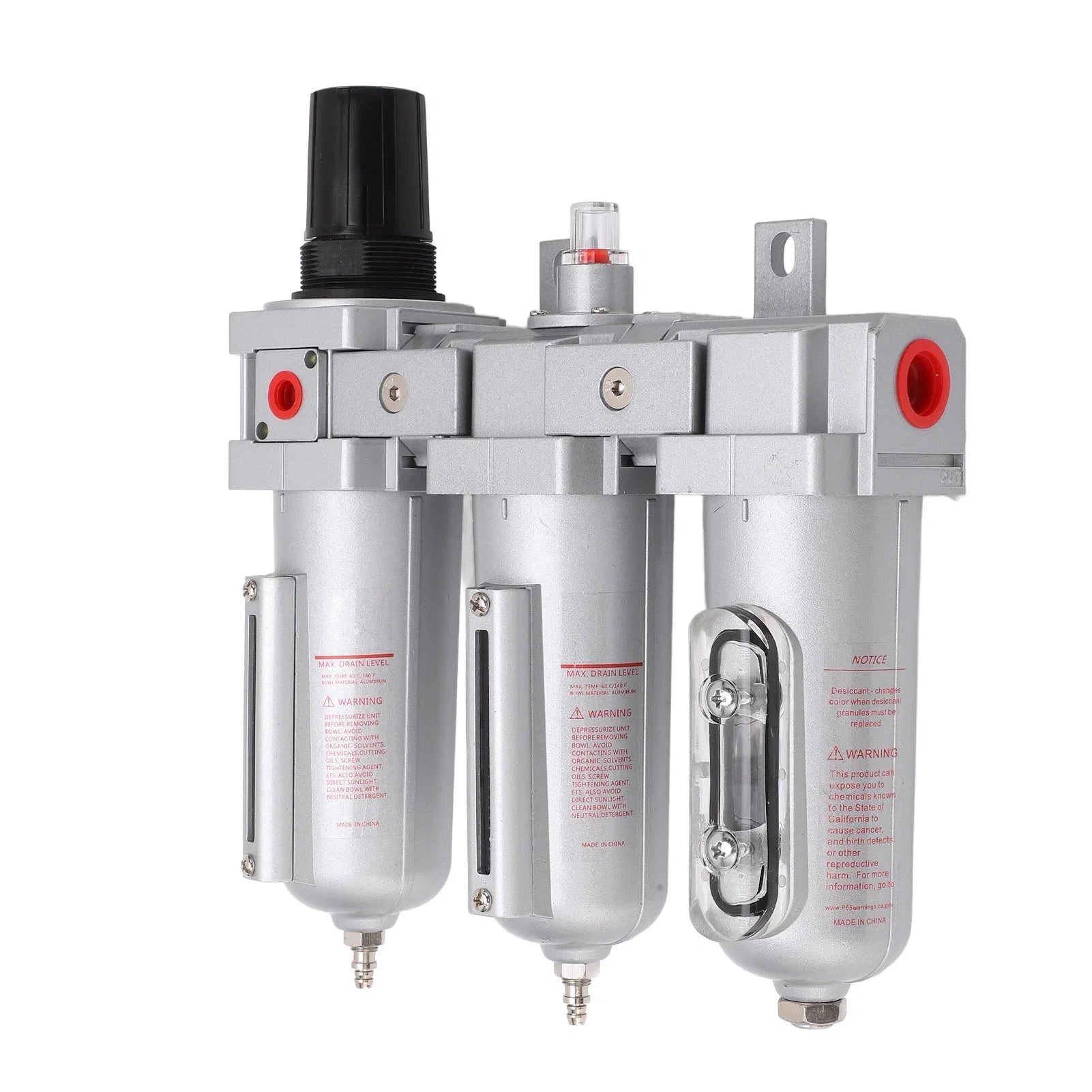 Air Particulate Filter,3 Stage Air Drying System Heavy Duty Aluminum Alloy Industrial Compressed Air Particulate Filter Dryer with Metal Bowl(1/2" Manual)