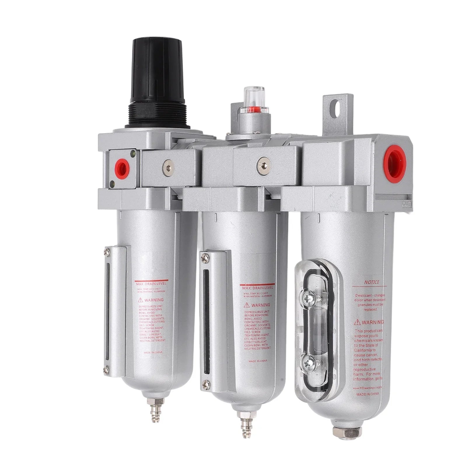 Air Particulate Filter 3 Stage Air Drying System Heavy Duty Aluminum Alloy Industrial Compressed Air Particulate Filter Dryer with Metal Bowl 1/2in NPT Manual Drain