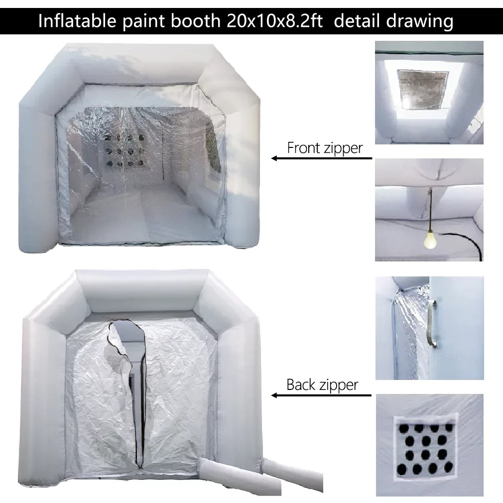 WGIA Portable Inflatable Paint Booth 20x10x8.2Ft Grey 2 Blowers Inflatable Spray Booth with Air Filter System