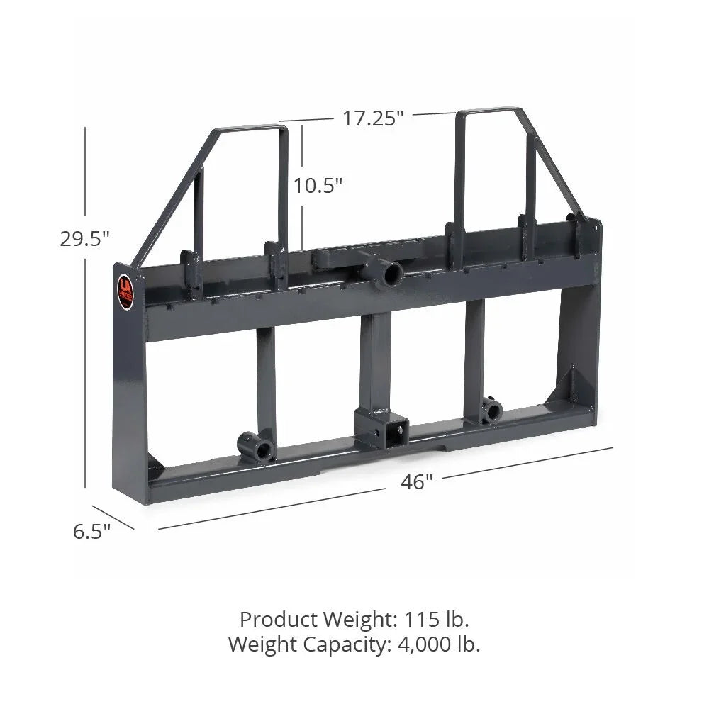 Titan Attachments UA USA Made Grey Step-Through Pallet Fork Frame Attachment, Rated 4,000 LB, Quick Tach Mounting