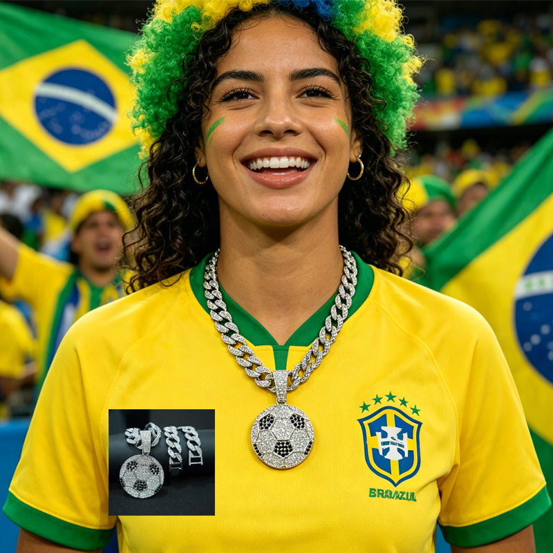 13mm Width Football Pendant Necklace,Cuban Link Chain With Bling Football Charm, Hip Hop Jewelry For Men & Women, Perfect For Sports Fans & Rapper Style