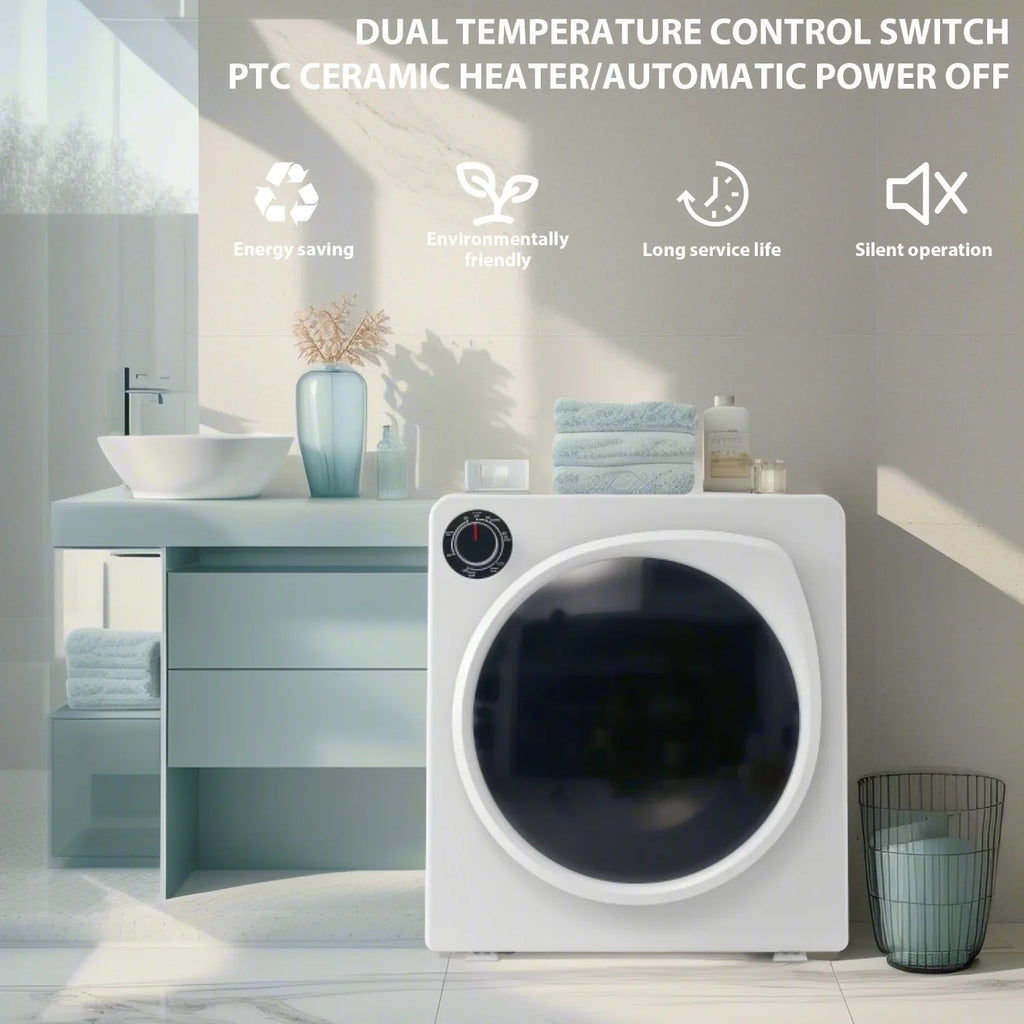 ZNESKPG 1.95 Cu.ft Front Load Clothes Dryer Portable Compact Dryer 830W 5 Drying Modes Stainless Steel Drum with Overheat Protection Dust Removal Deodorization and Lint Removal Func