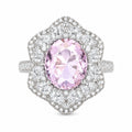 Oval  CZ Floral Double Halo Open Adjustable Ring For Women, Copper Plated Silver Pave Diamond Cocktail Wedding Statement Jewelry Gift