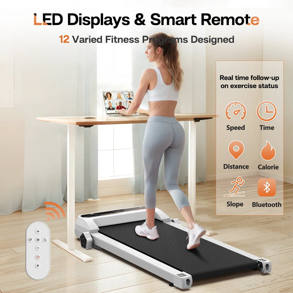 FYC Walking Pad Treadmill for Home with Incline, 2.5HP Low Noise Walking Jogging Running Machine with Remote Control, LED Display and Bluetooth, Under Desk Treadmill for Home Office, White