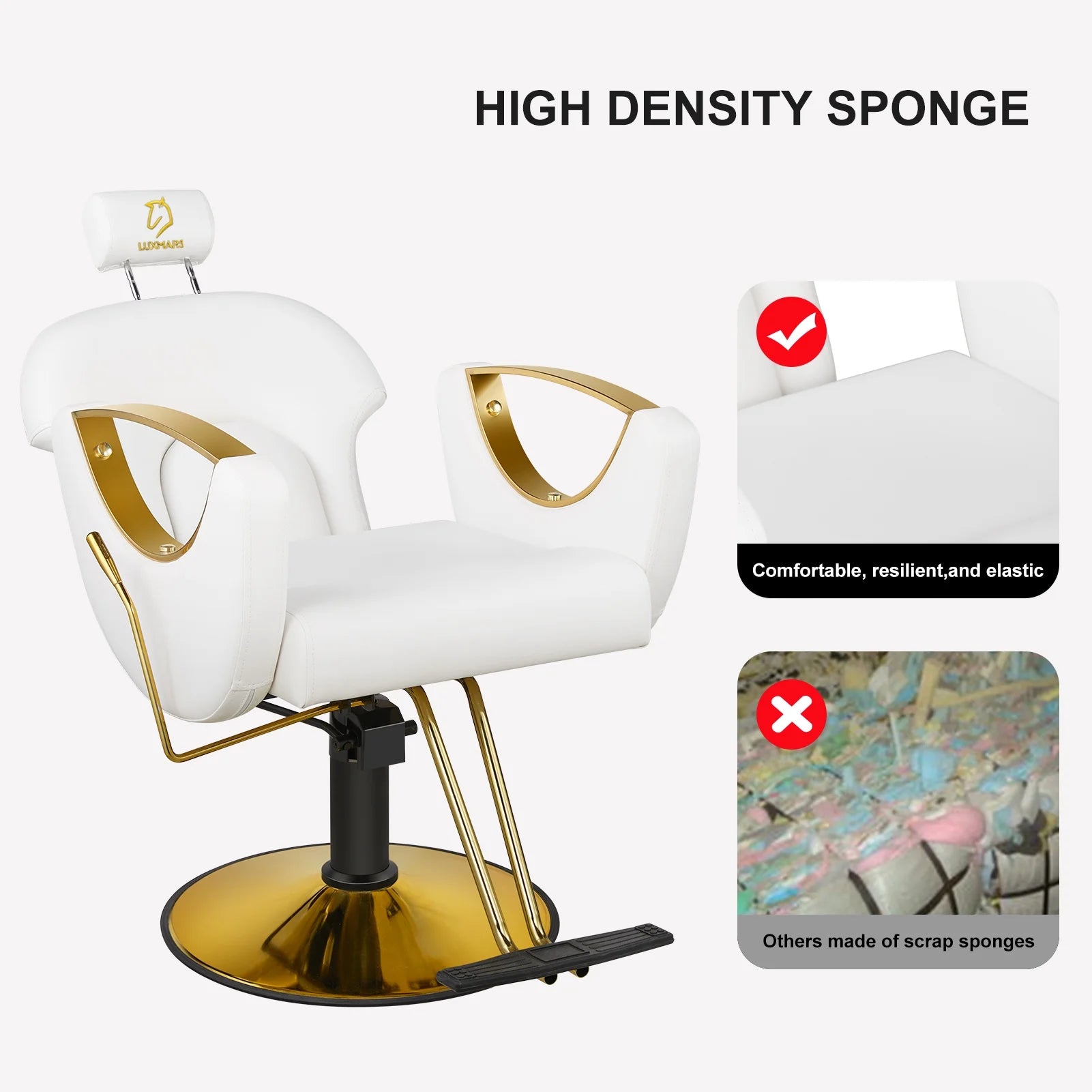 LUXMARS Reclining Barber Chair Salon Chair Height Adjustable Hydraulic Chair Tattoo Chairs 360 Degrees Rolling Swivel Barber Chairs for Barbershop Hair Salon Spa Equipment - White