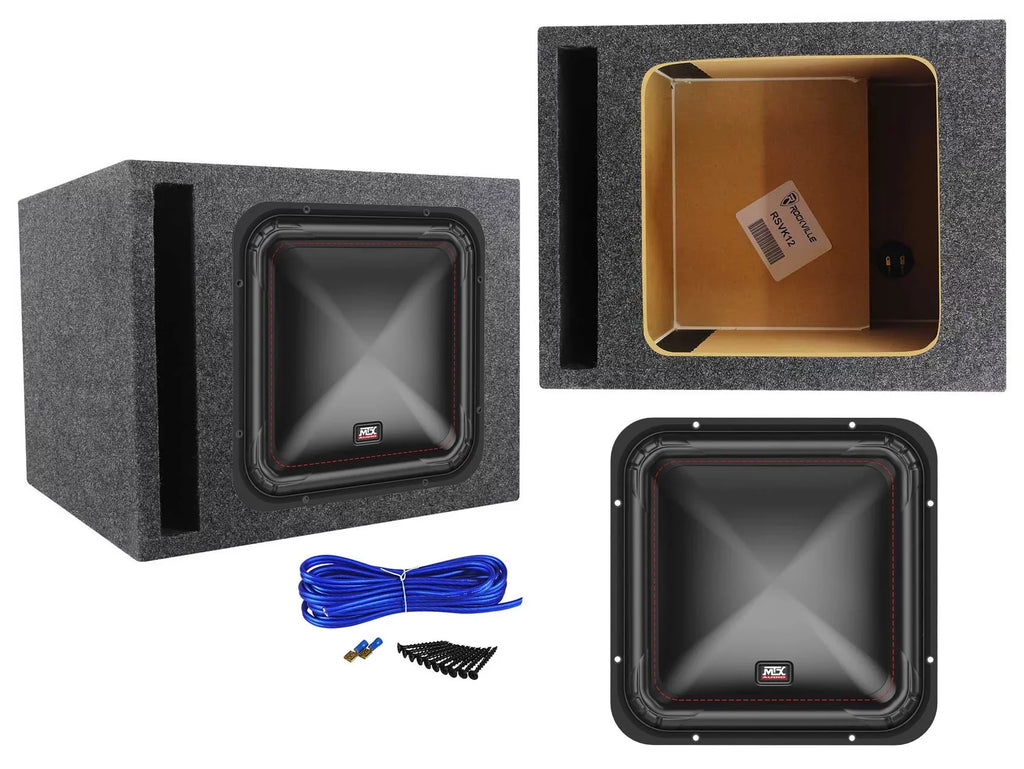 MTX S6512-44 12" 500w RMS Square Car Audio Subwoofer+Vented Sub Box Enclosure