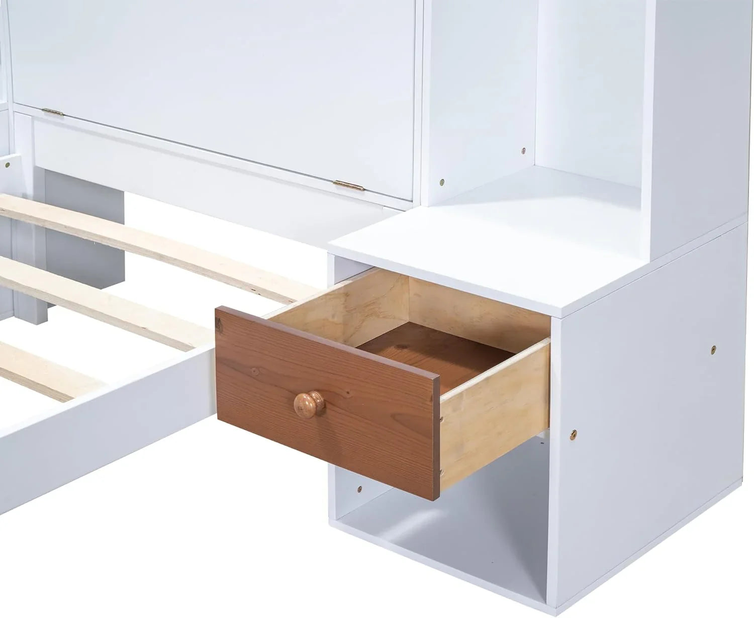 Twin Size Platform Bed with Storage Headboard and Drawers, Wooden Storage Bed Frame for Bedroom, Dorm, Bedroom Furniture