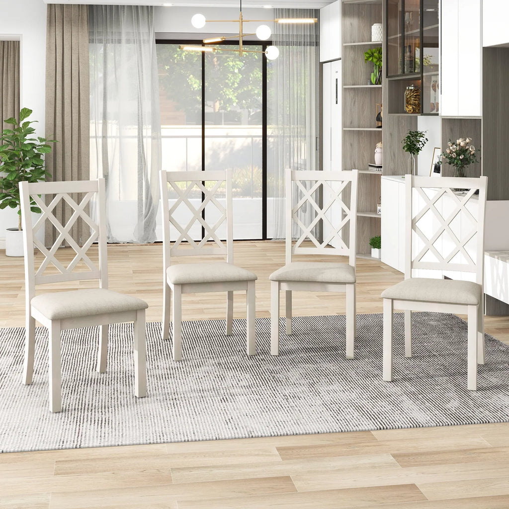 Llinc Store Mid-Century Solid Wood 5-Piece Round Dining Table Set for 4 Kitchen Table Set with Upholstered Chairs for Small Places Walnut Table+Beige Chair